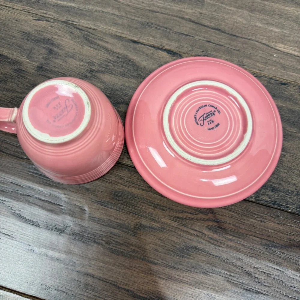 Fiesta Homer Laughlin‎ Pink Ceramic Coffee Cup and Saucer Set Lead Free